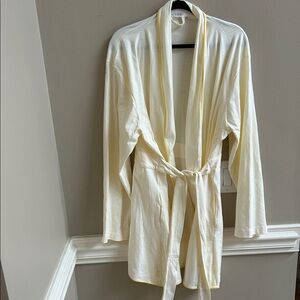 LAKE Pima Cotton Short Robe in Yellow & White Stripes